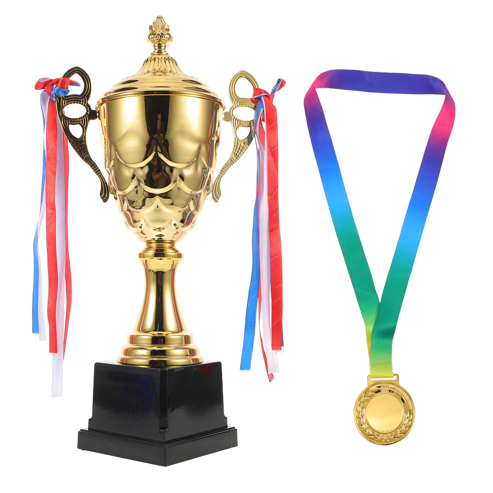 Homoyoyo Goldenes Sportpreistrophäe und Medaille Satz aus Metall 1 Satz | Trophäenset für Sportturniere, Band Inklusive, für Siegerehrung und Abschlussfest