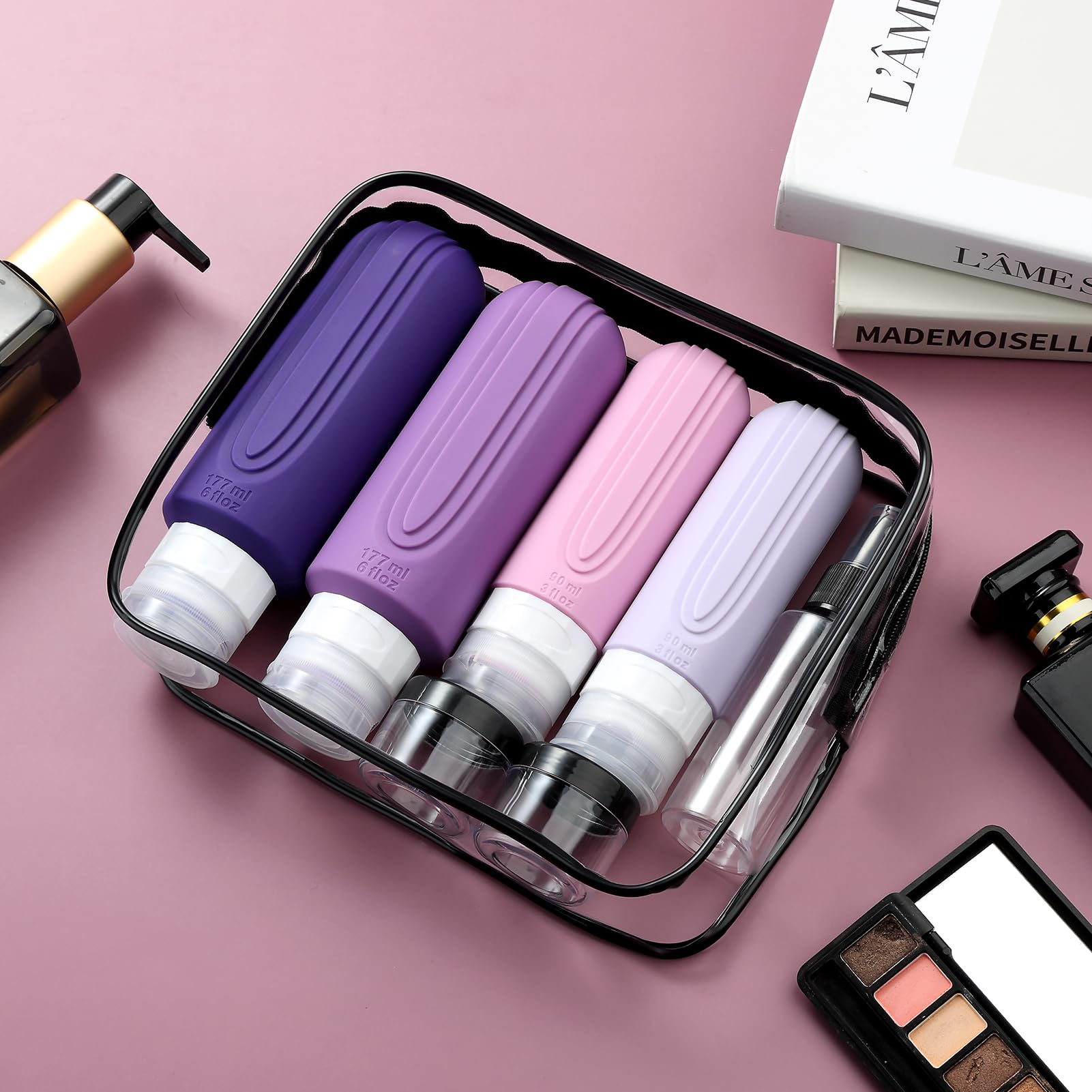 Mrsdry Confezione da 16 bottiglie da viaggio per articoli da toeletta, contenitori da viaggio in silicone oversize per articoli da toeletta, a prova di perdite, ricaricabili per shampoo e balsamo