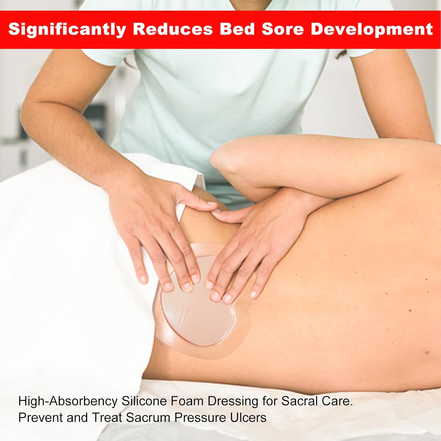 FRESINIDER 7"x7" (Pack of 5) Wound Silicone Sacral Foam Dressing - Sacrum Foam Adhesive with Border - Waterproof Absorbent Breathable Bed Sore Pressure Pads - Image 7