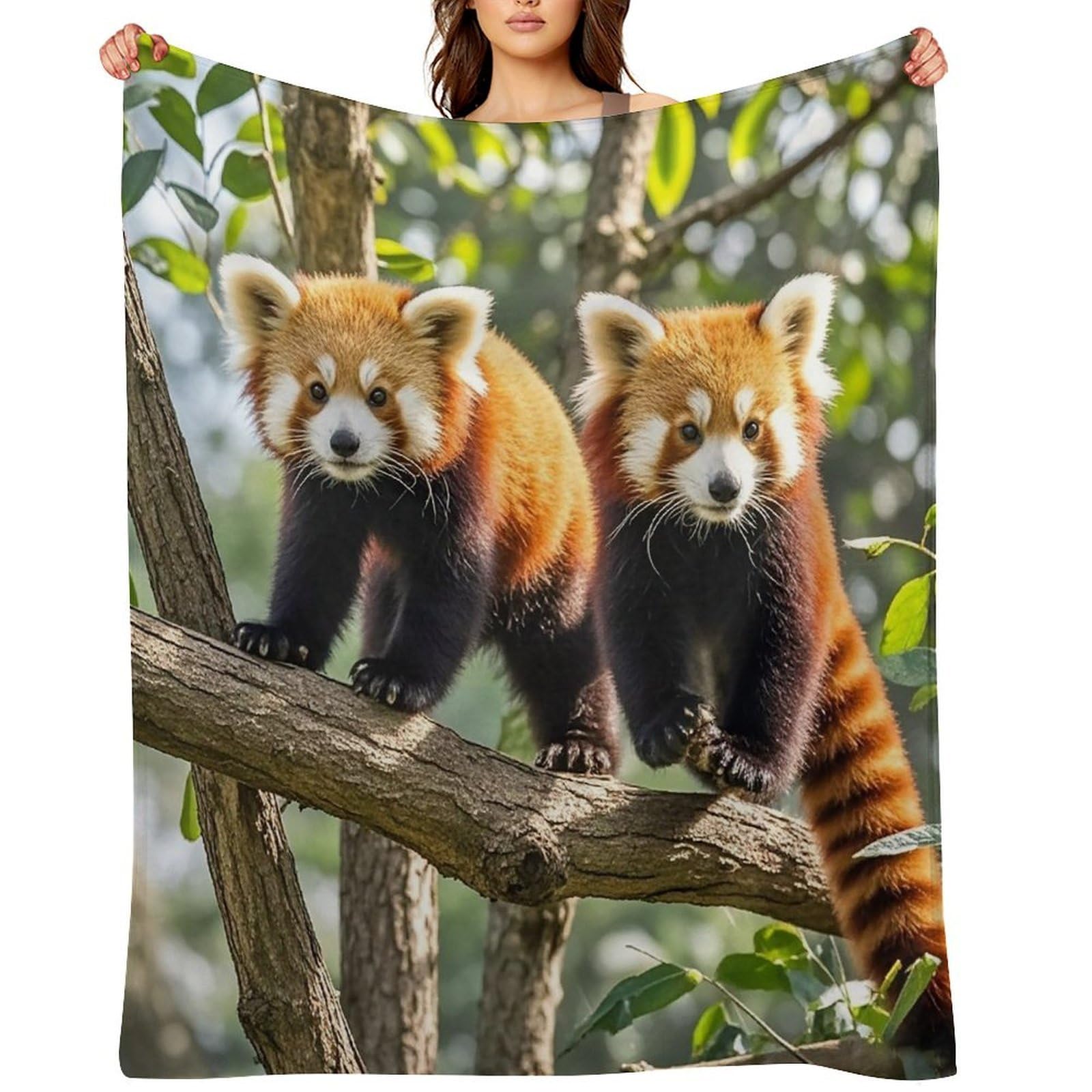 Flannel Red Pandas Throw Blanket for Couch Super Soft Fuzzy Cozy Flannel Blankets No Shed No Pilling FAnti-Static Winter Bed Blanket Decorative and Giftable Blankets
