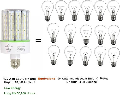 Miniatura 10 de Paquete de 2 bombillas LED grandes E39 de 150 W con base Mogul, 21,000 lúmenes, 6000 K, blanco frío, 800 W MHHPS de repuesto para garaje, almacén,