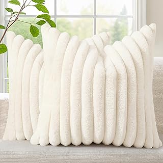 26 White Bedding Decor Ideas For Serene Bedrooms 6 decorUhome Faux Fur Christmas Throw Pillow Covers 18x18 Set of 2, Decora...