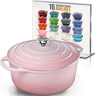 Zulay Kitchen 6 Quart Enameled Cast Iron Dutch Oven Pot with Lid – Premium Durability & Oven Safe up to 500°F – Heavy Duty Cookware Perfect for Bread Baking, Stews, Braising & Roasting - Pink