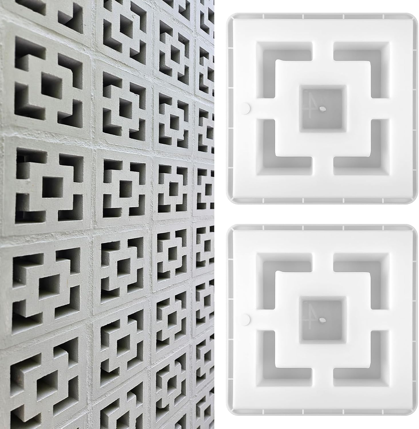 Colingmill 2-Pack Concrete Breeze Brick Molds 11.81" Double Square Reusable ABS Molds for DIY Furniture, Walls & Landscape
