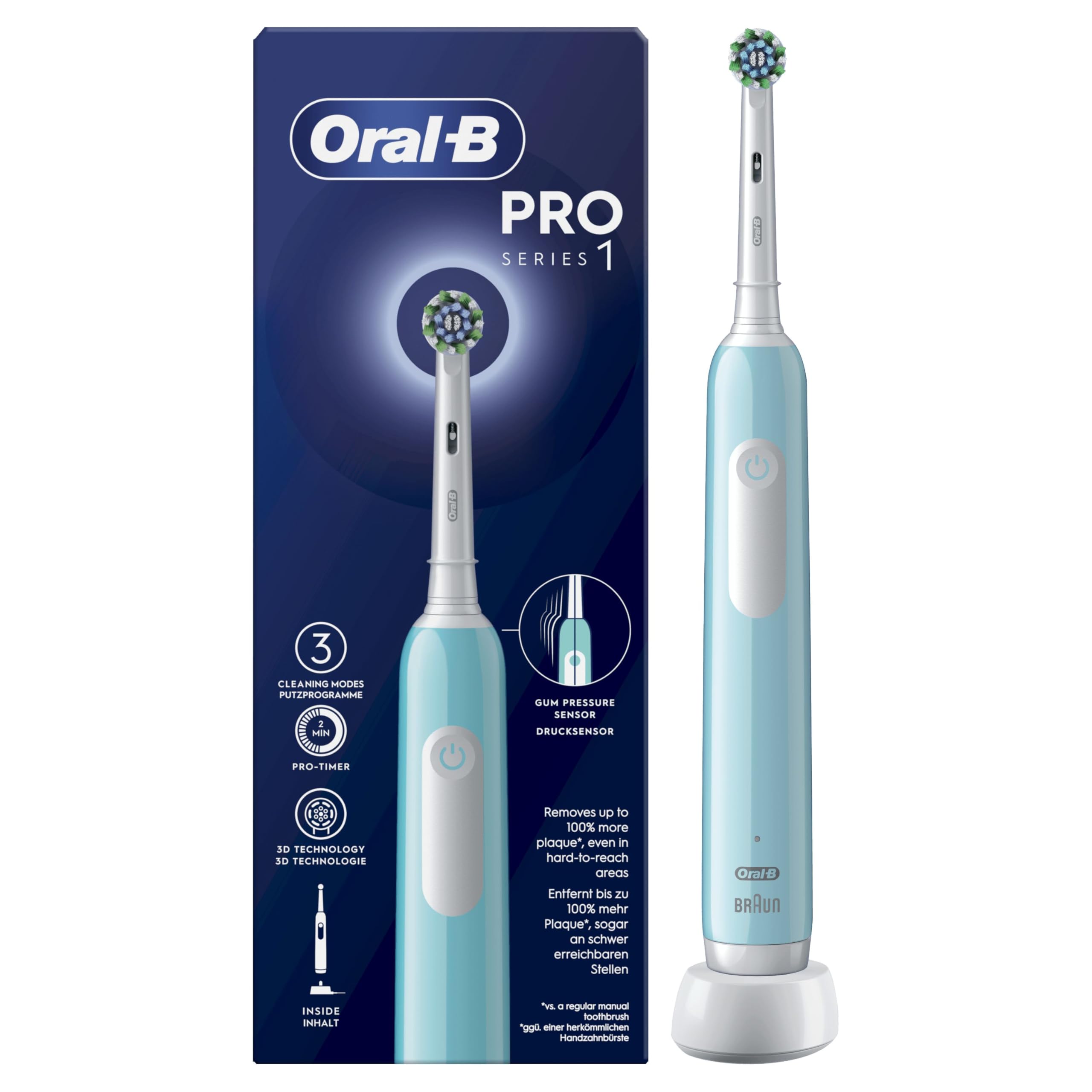 Oral-B Spazzolino Elettrico Ricaricabile Pro Series 1 Blu con 1 Testina di Ricambio, 1 Spazzolino