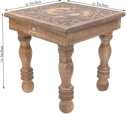 Miniatura 2 de DharmaObjects Mesa de meditación de altar de altar de oración tallada a mano de madera maciza de mango (OM)