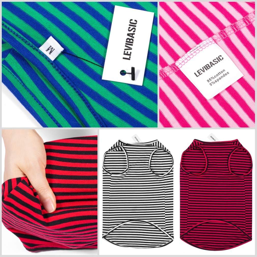Dog Shirts Cotton Striped T-Shirts, Breathable Basic Vest for Puppy and Cat, Super Soft Stretchable Doggy Tee Tank Top Sleeveless, Fashion & Cute Color for Boys and Girls (S, Pink+Green) : Pet Supplies