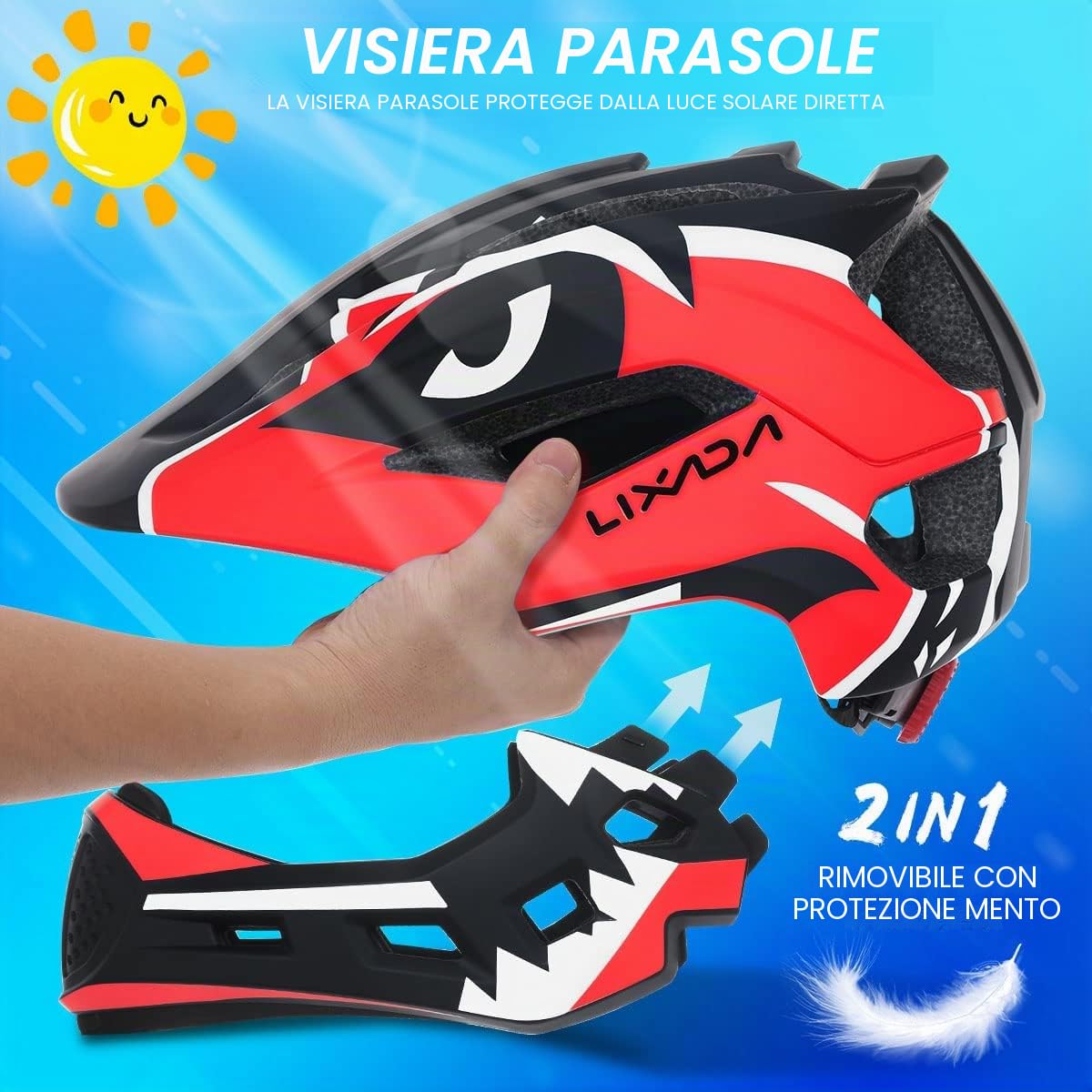 Lixada Casco per bambini, casco da bicicletta, casco integrato con protezione per il mento rimovibile, per lo sport dei bambini, per ciclismo, skateboard, pattinaggio a rotelle