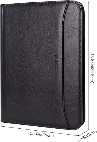 Miniatura 2 de IVESIGN Portafolio con cremallera para mujeres y hombres, carpeta de reanudación de cuero vegano, organizador de negocios, con bloc de escritura