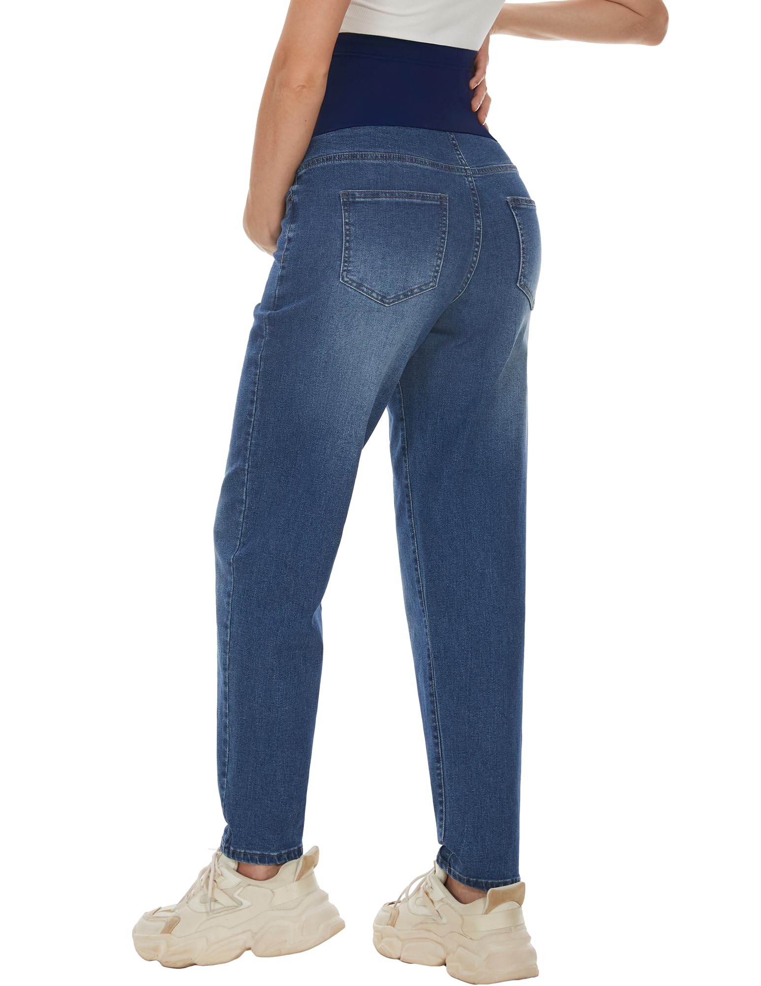 AVOG Pantalones de mezclilla elásticos de cintura alta para embarazo, con 4 bolsillos