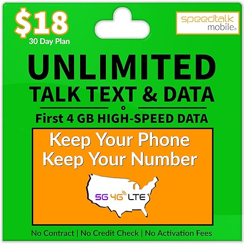 SpeedTalk Mobile Plan celular para teléfonos inteligentes y teléfonos celulares, llamadas ilimitadas, texto y datos (primera velocidad de 4 GB)