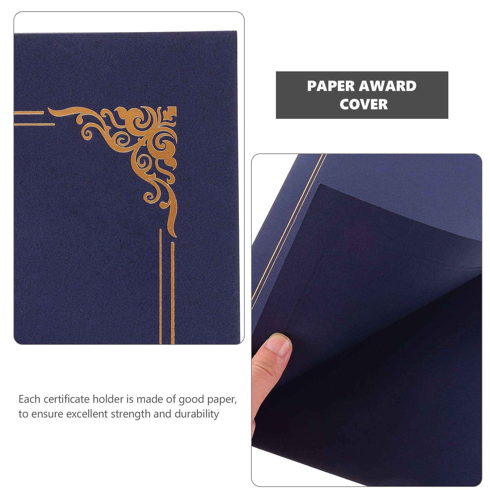 10 fundas para Certificados de Papel Azul Borde de Lámina Dorada Porta Documentos para Diplomas y Premios Protector Oficina y Es Paquete de 10 Piezas