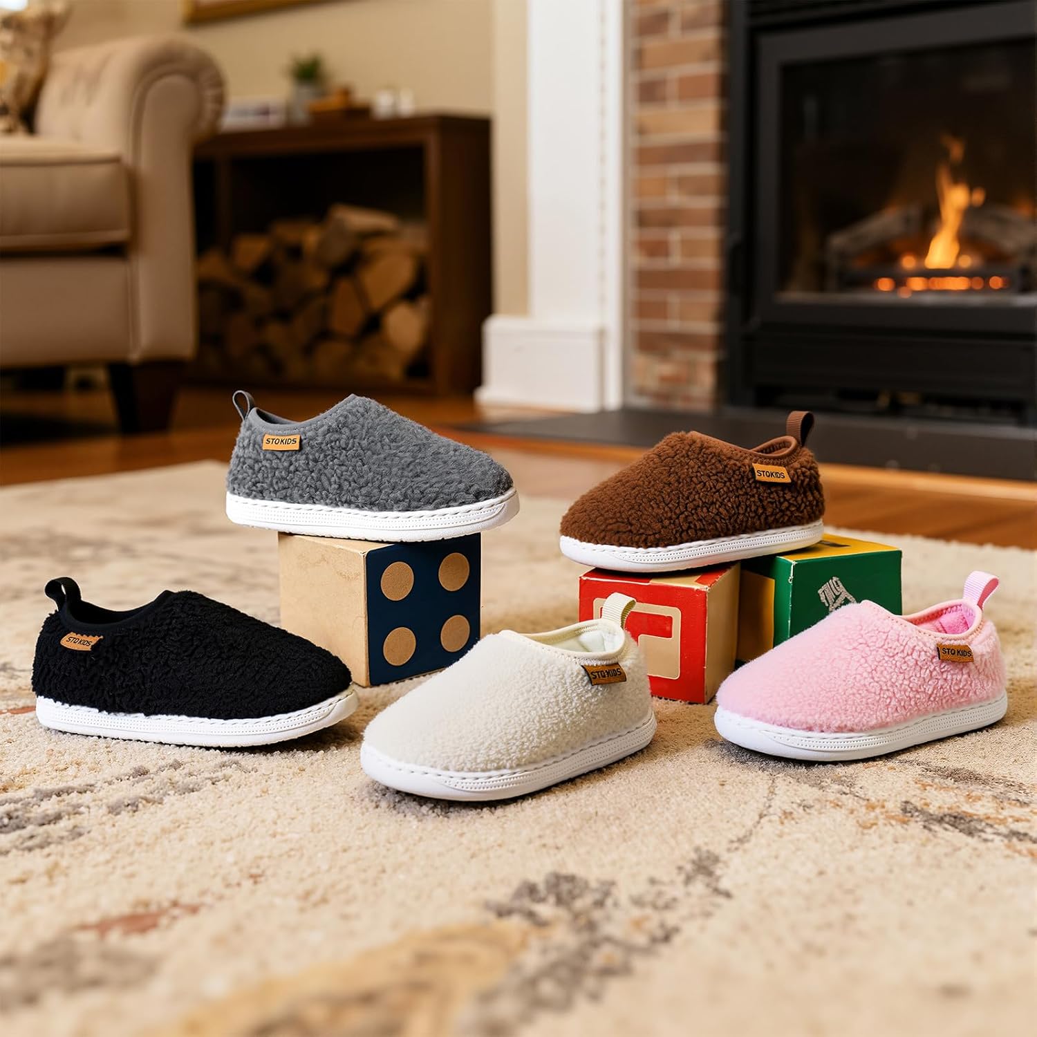 Toddler Kids Slippers Boys Girls Indoor House Shoes Non-Slip Fuzzy Warm Woolen Bedroom Baby Slip On Slipper Cozy Lightweight Walking Shoes for Home Outdoor Winter Unisex - Image 3