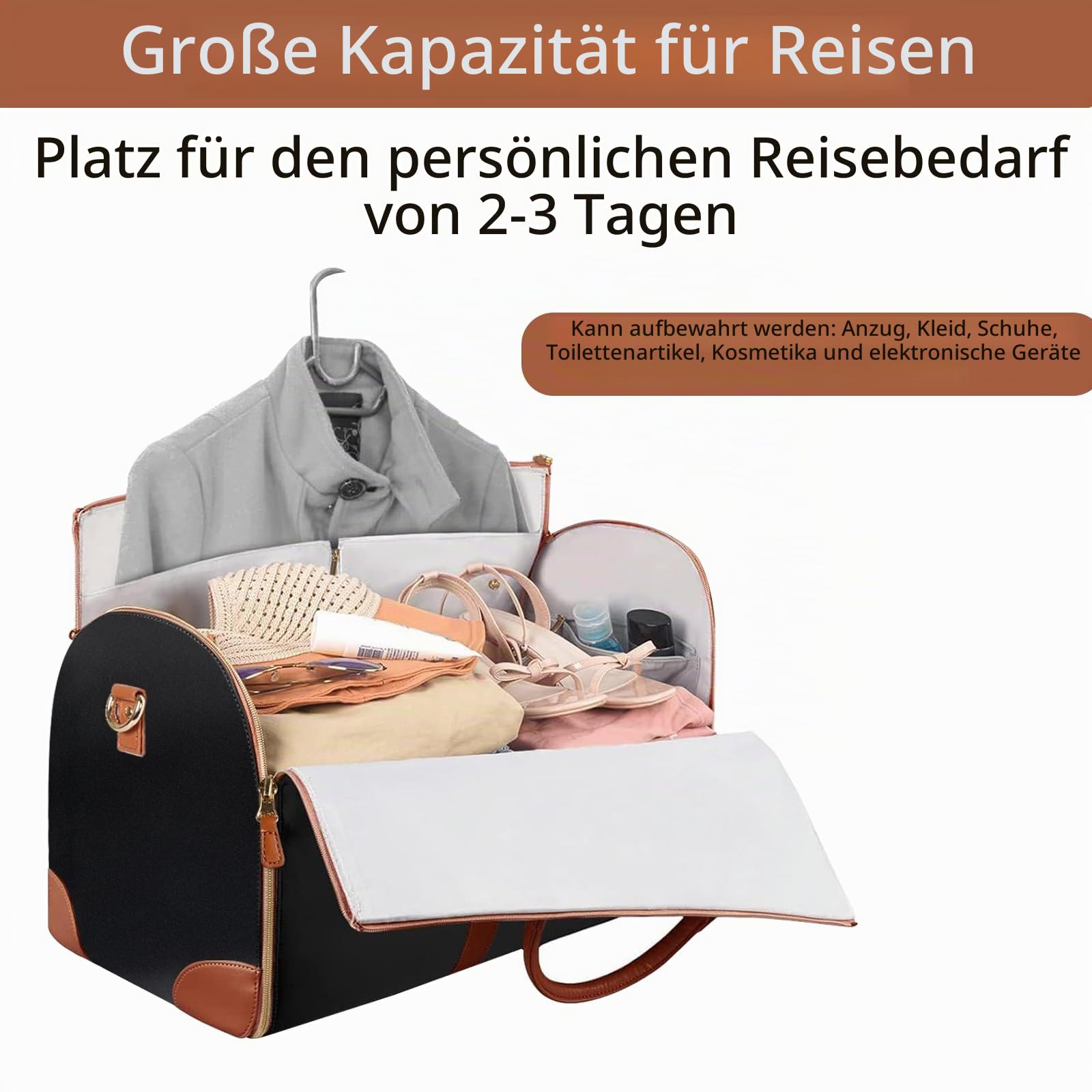 Faltbare Reisetasche - Reisetaschen Faltbar, Foldy Bag, Duffle-Tasche für Kleidungsstücke, Hohe Kapazität Falten Anzug Gepäck Reisetasche Frauen, Wasserdichter Reisetaschen (Schwarz)