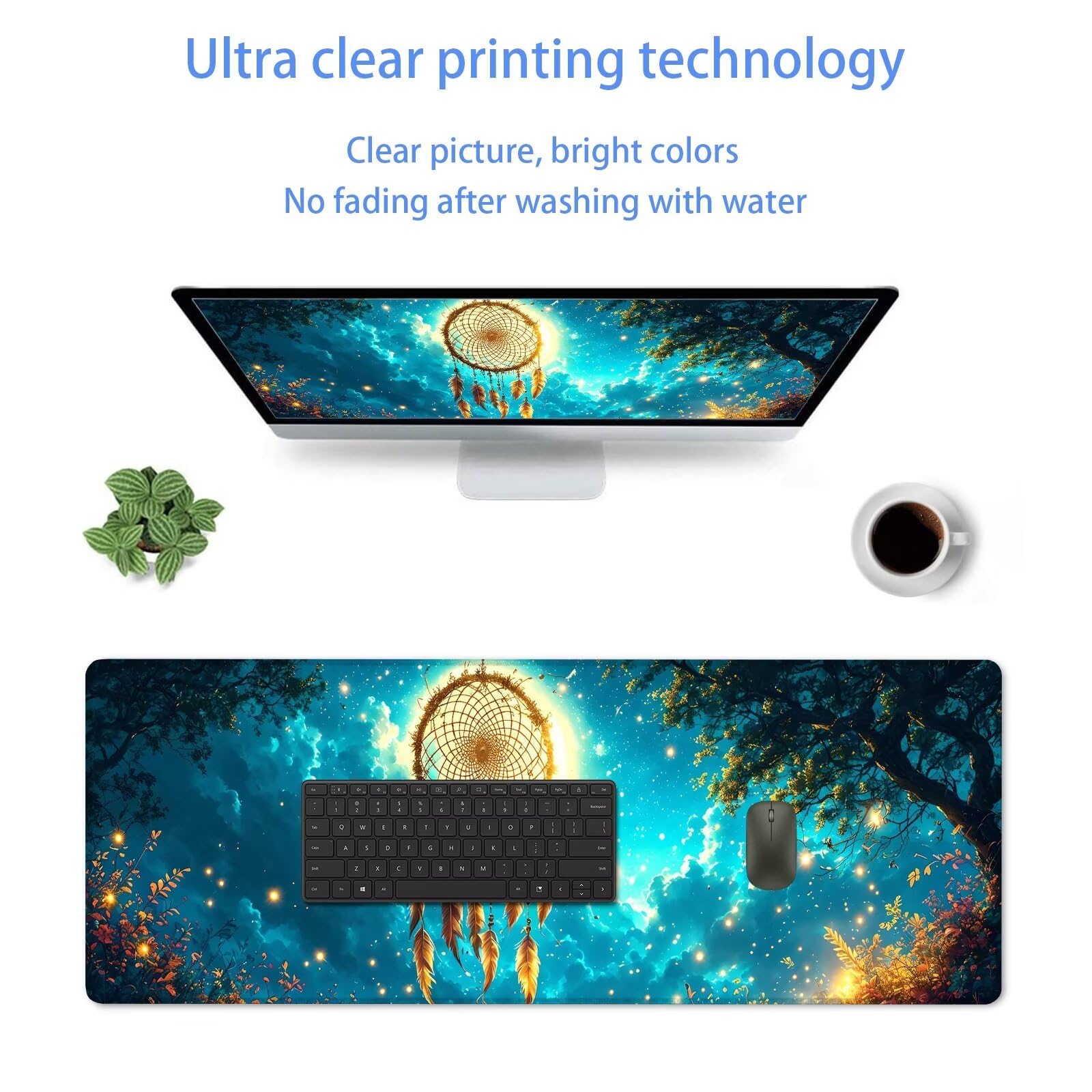 Blu Tappetino Mouse Gaming,Tappetino Mouse XXL 1200 x 500 mm,Tappetino Mouse Cacciatore di sogni,Mouse Pad con Base Antiscivolo,Bordi Cuciti Mousepad,Tappetino Mouse Gaming di Alta Precisione S-514