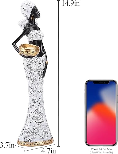 Miniatura 2 de Escultura tribal afroamericana de resina 14.9 ''(H) Mujer blanca y negra con frasco sala de estar dormitorio estudio tienda decorativa TQGJPT508