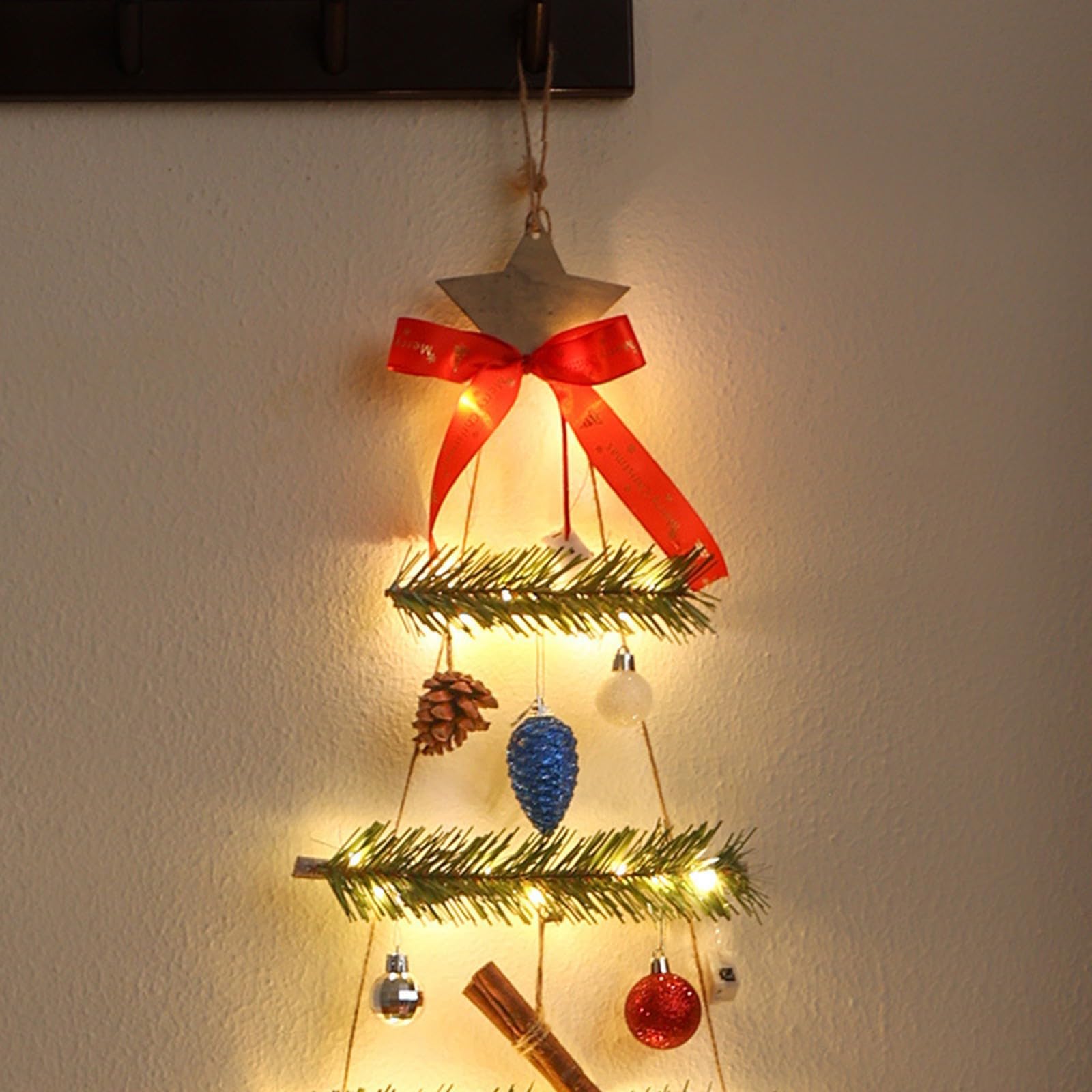 ACAREY Weihnachtsdeko LED Weihnachtsbeleuchtung Aus Holz, 113CM Wand Weihnachtsbaum Beleuchtung Fensterbeleuchtung, LED Lichterkette Sterne Licht Für Innen Außen Weihnachtsdeko Fenster (Grün)