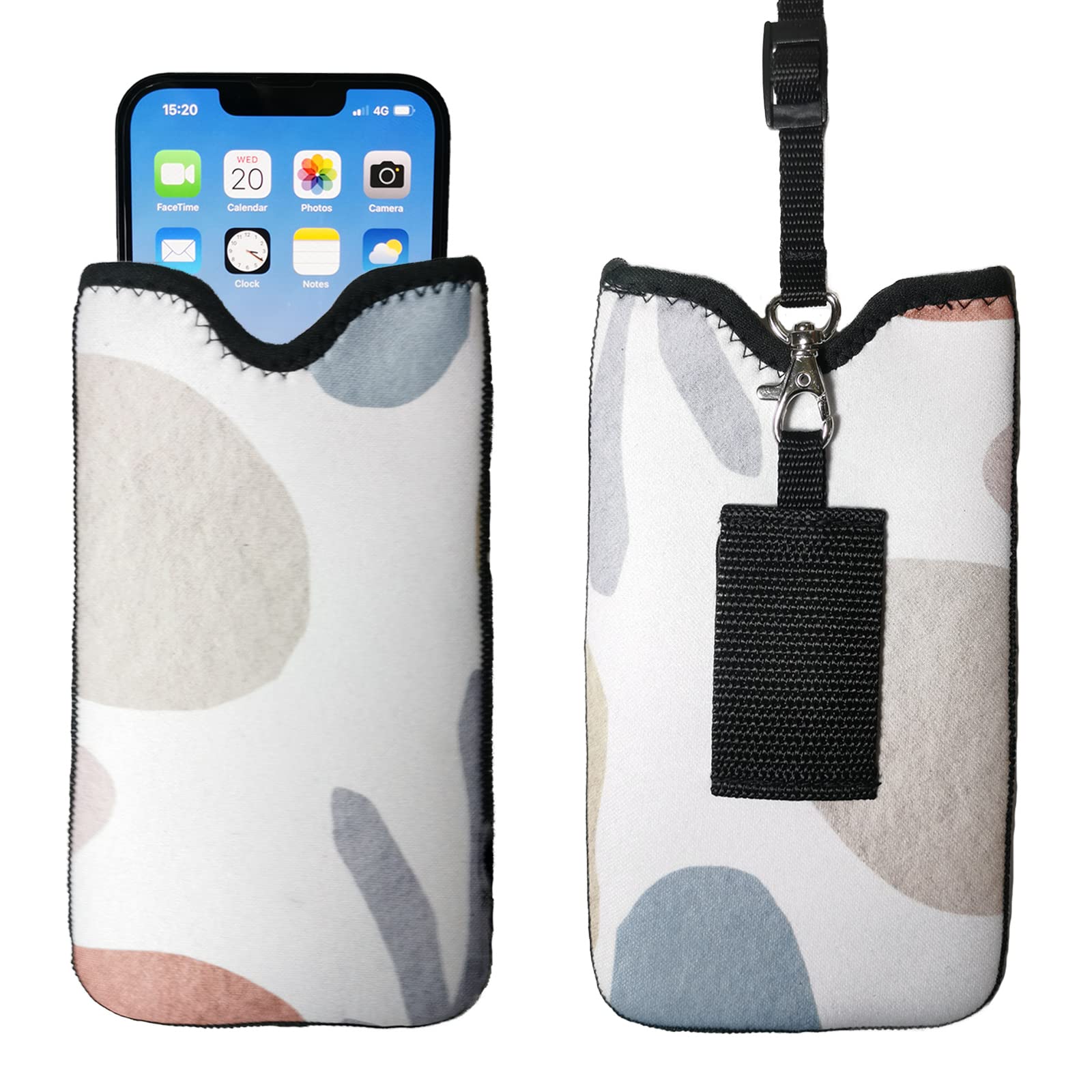 Tainada Neck Phone Holder Pouch w/Belt Loop (Geometric Pattern Beige)