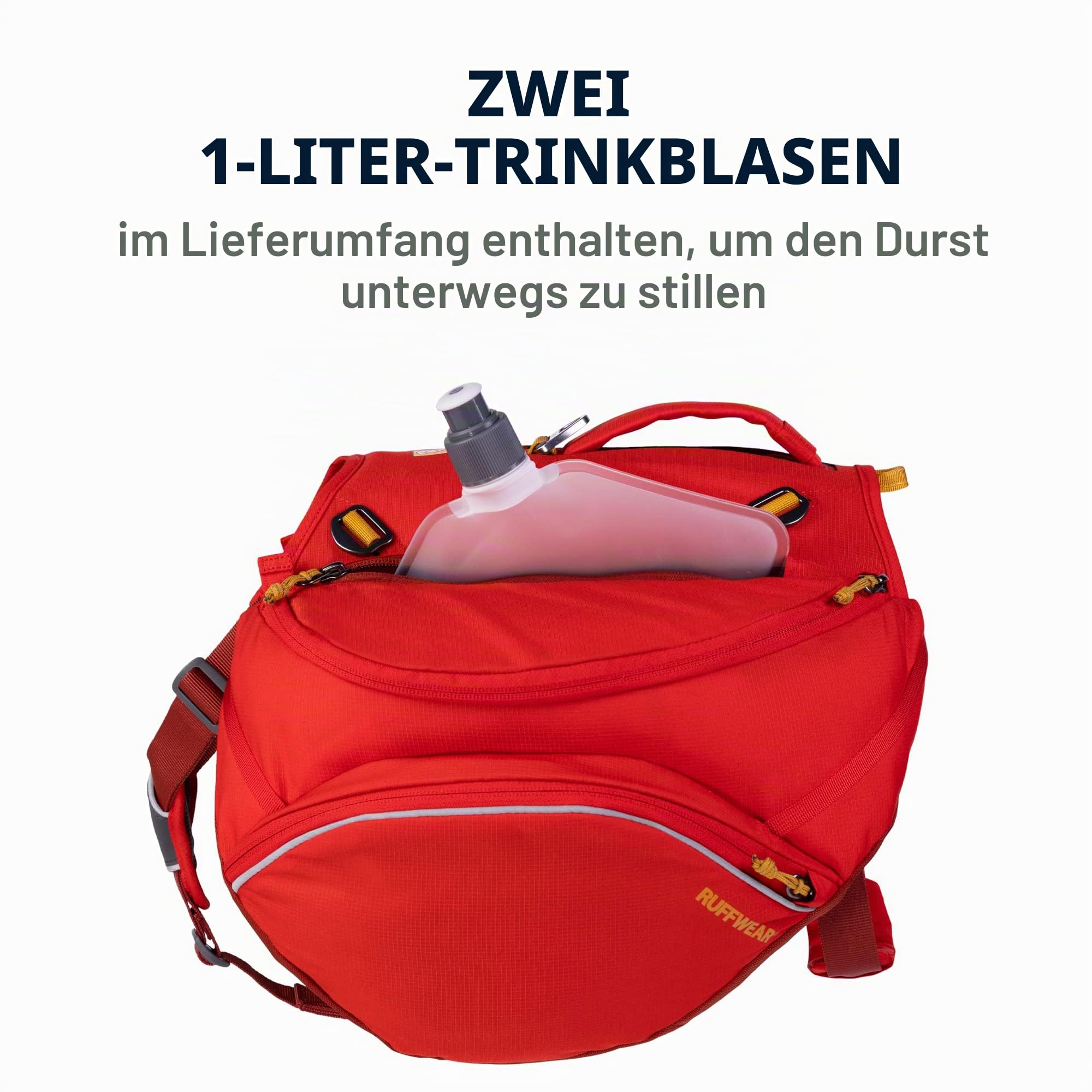 RUFFWEAR Palisades Hunderucksack, Rucksack, Aufbewahrungstasche und Satteltaschen, tragbarer Geschirrsack mit Taschen und Leinenbefestigungspunkt für Wandern und Camping, Red Sumac, Large/X-Large