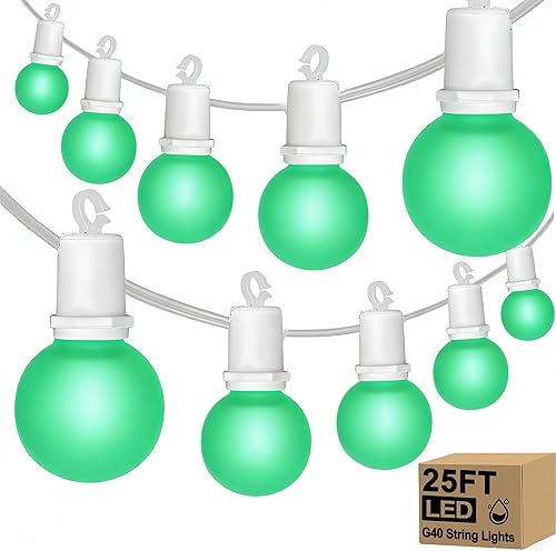 Miniatura 11 de Tira de luces de 25 pies LED G40 para exteriores, tipo esfera, impermeables, luces de patio con 13 bombillas blancas cálidas, luz colgante