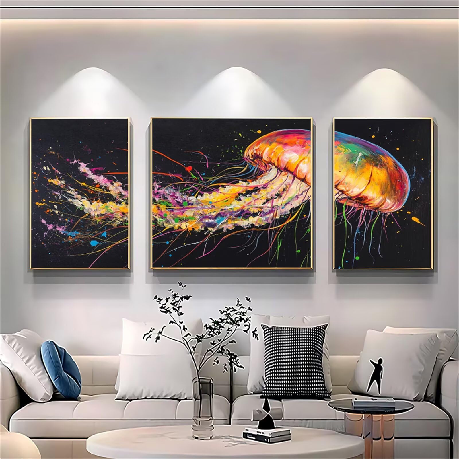 Malowanie według liczb, meduzy (6) malowanie według liczb, dla dorosłych, 3 sztuki "zrób to sam" Sen 60 x 120 cm, dla dorosłych, z pędzlami i farbami akrylowymi, zestaw do majsterkowania dla dorosłych