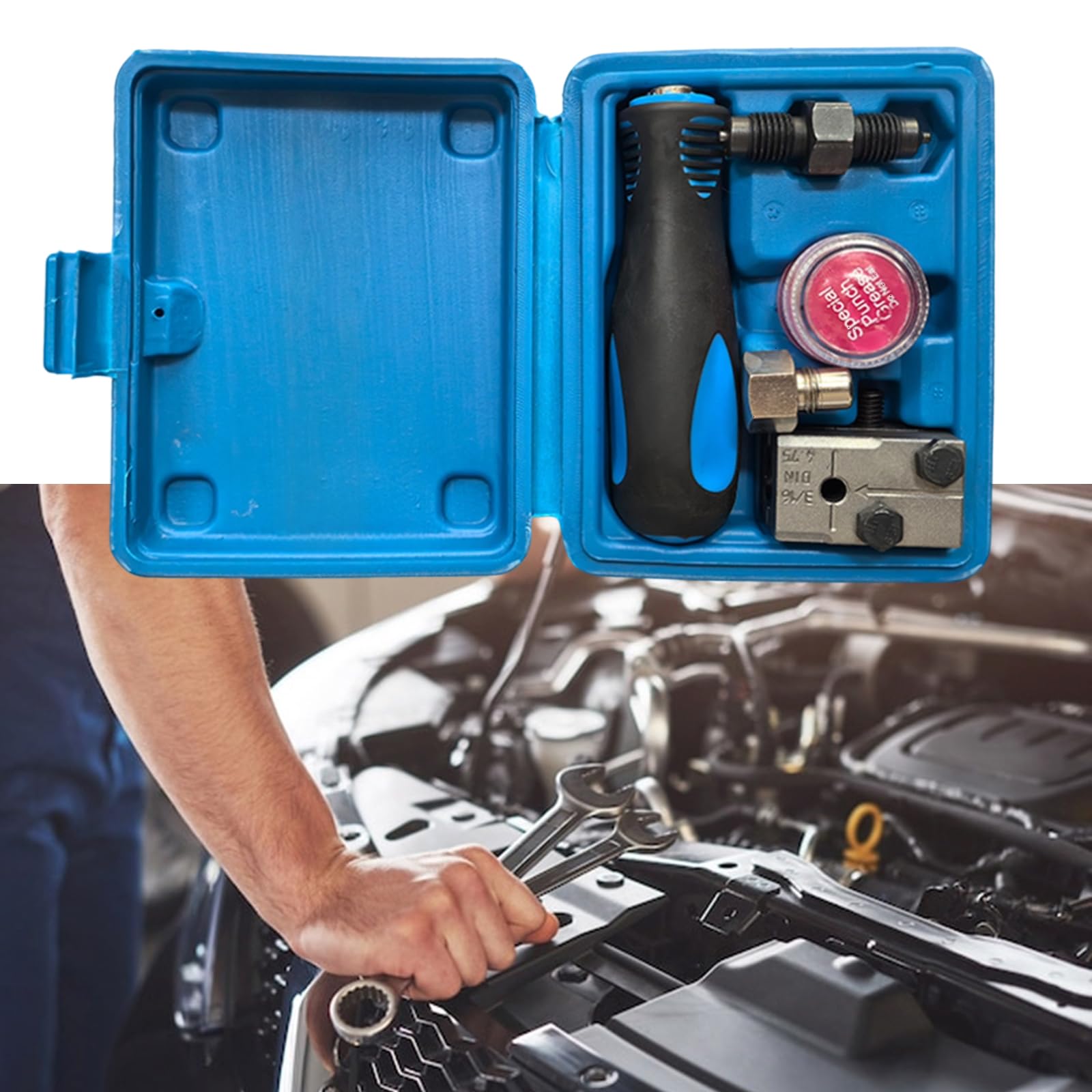Dispositivo di svasatura della linea del freno dell'automobile 3/16 "4,75 mm Strumento di svasatura manuale dei tubi doppio strumento di svasatura Set con scatola freno Lines Tool