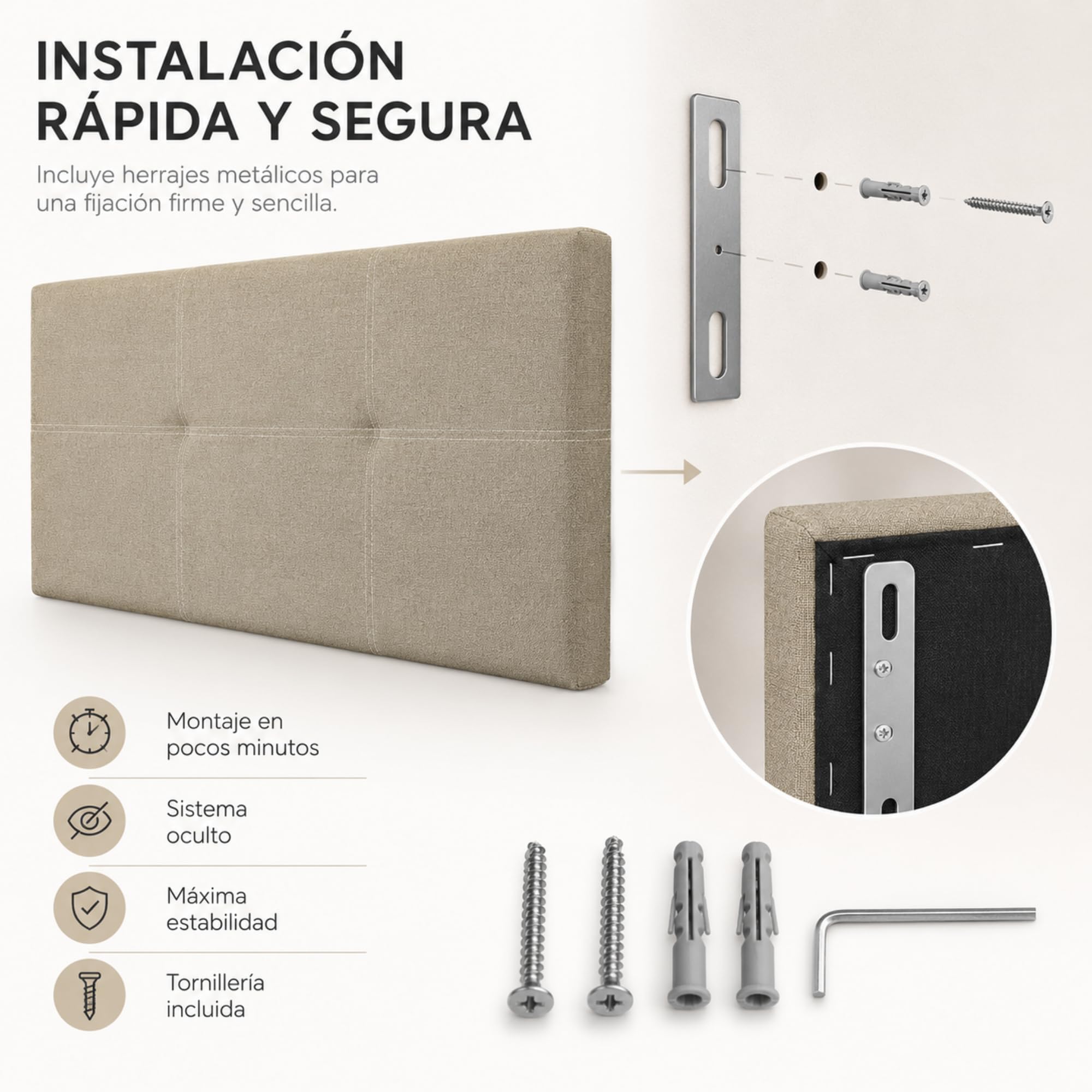 FISIO Dreams Cabecero Tapizado Tela Nido Lola para Cama 90, 105, 135, 150, 160, 180 y 200cm | Cabezal Acolchado Moderno | Tela Acualine Repelente al Agua | Fabricado en España