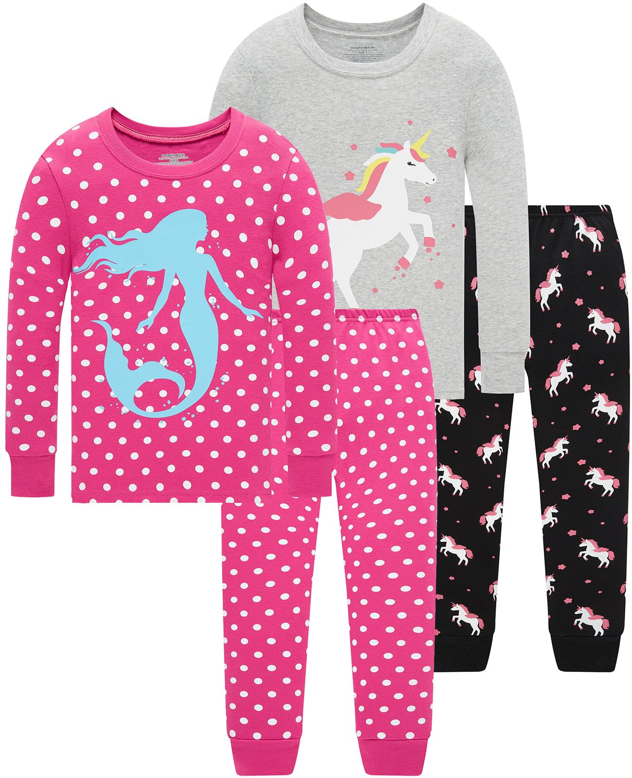 Dolphin&Fish Boys and Girls Soft Pajamas 100% Cotton Toddler Pjs Long Sleeve Kid Sleepwear Sets