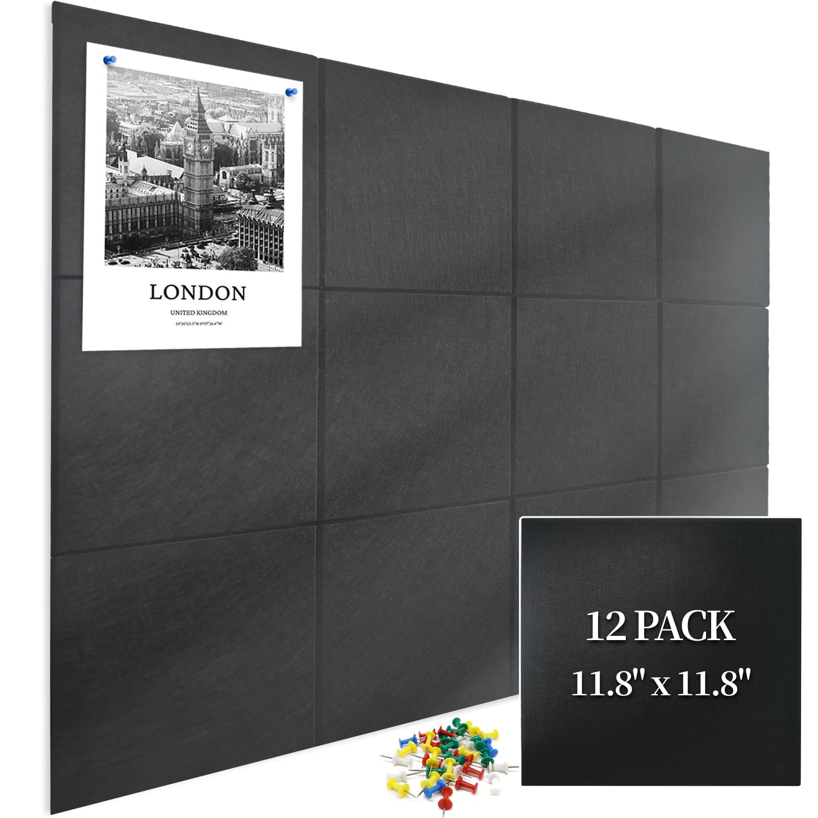 Lot De 12 Panneaux En Feutre 30 X 30 Cm, Autocollants Muraux, Carreaux Muraux En Feutre Pour