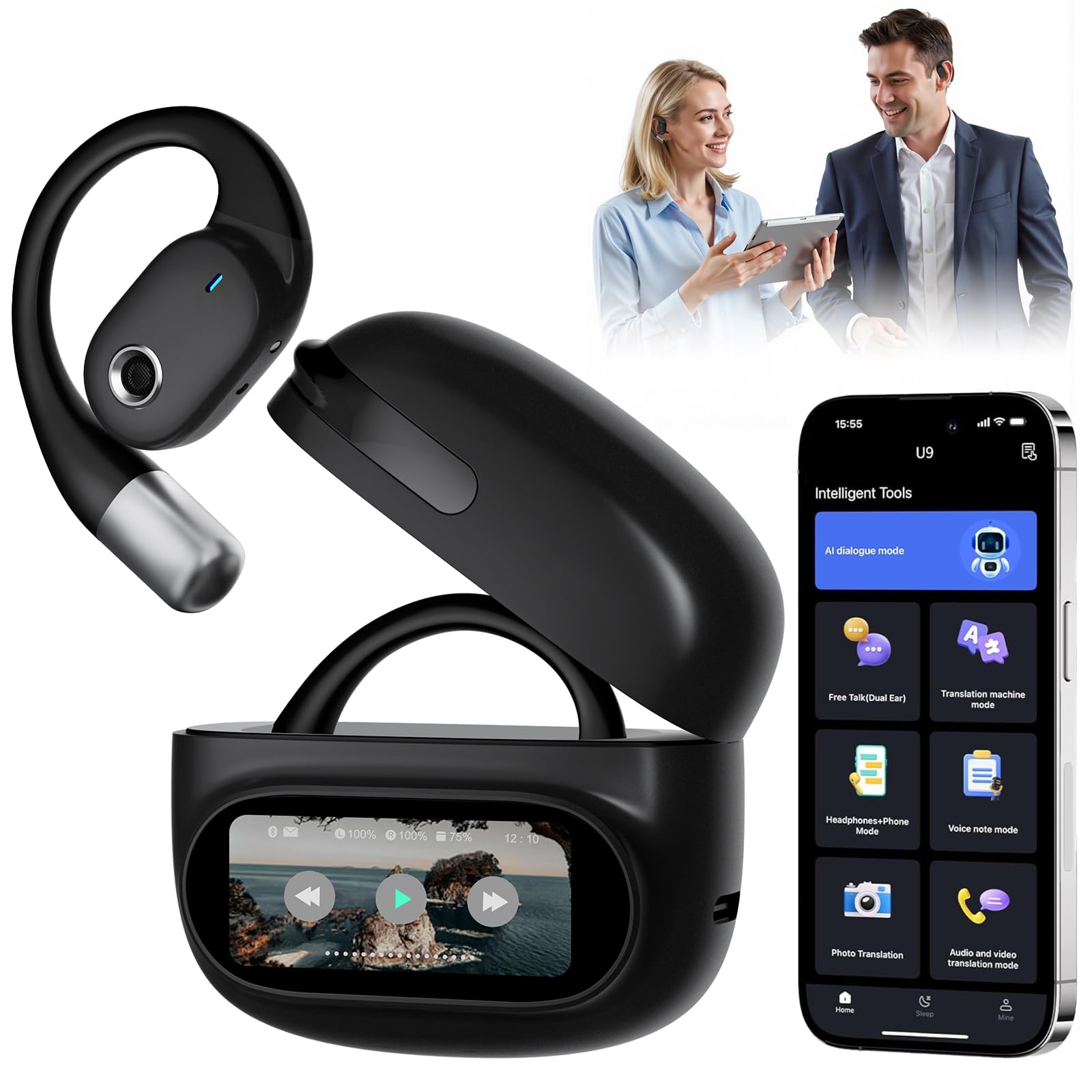 Ai Translation Earbuds Real Time 164 Languages, Translator Earbuds Translation Headphones with LED, Audifonos Traductores de Inglés Español, Language Translator Device for Travel Business Meeting