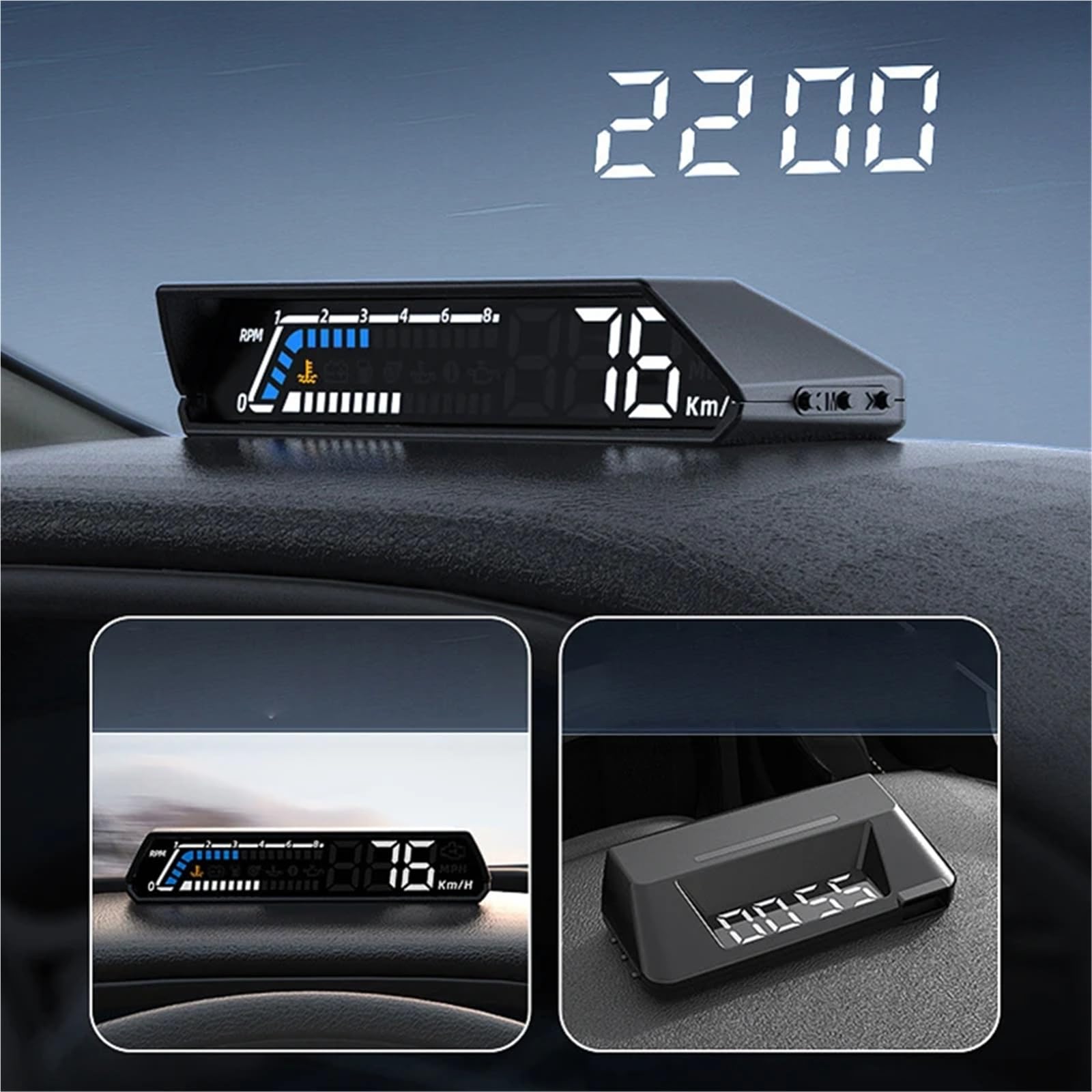 Dual Screen Car Speedometer Digital HUD ODB Driving Windshield Projector Voltage Head Up Display For Truck Vehicles(Style1 A2)