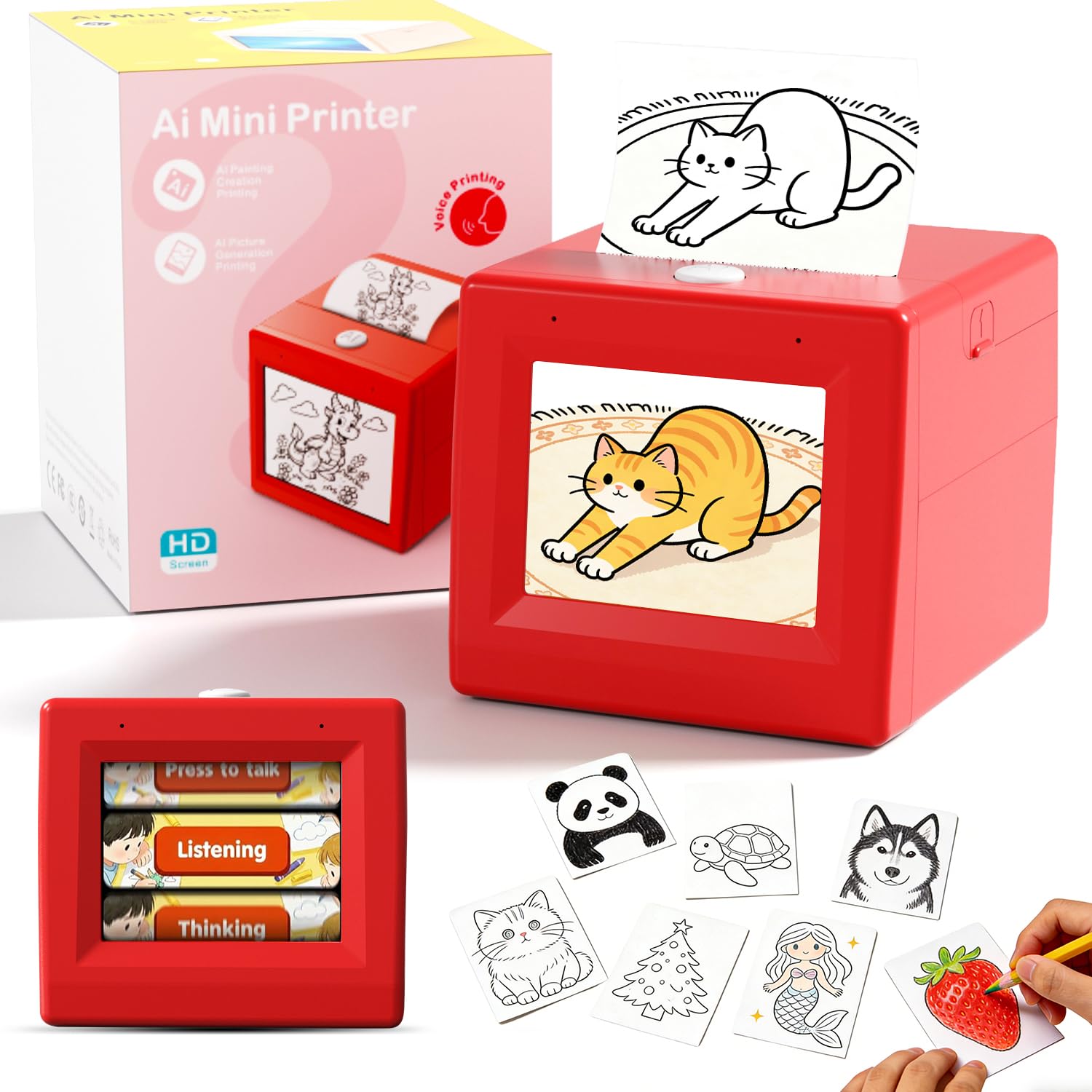 Stickerbox - Mini adesivo AI per bambini, stampante adesiva portatile ad attivazione vocale, stampante termica senza inchiostro per arti e mestieri fai da te, regalo di compleanno
