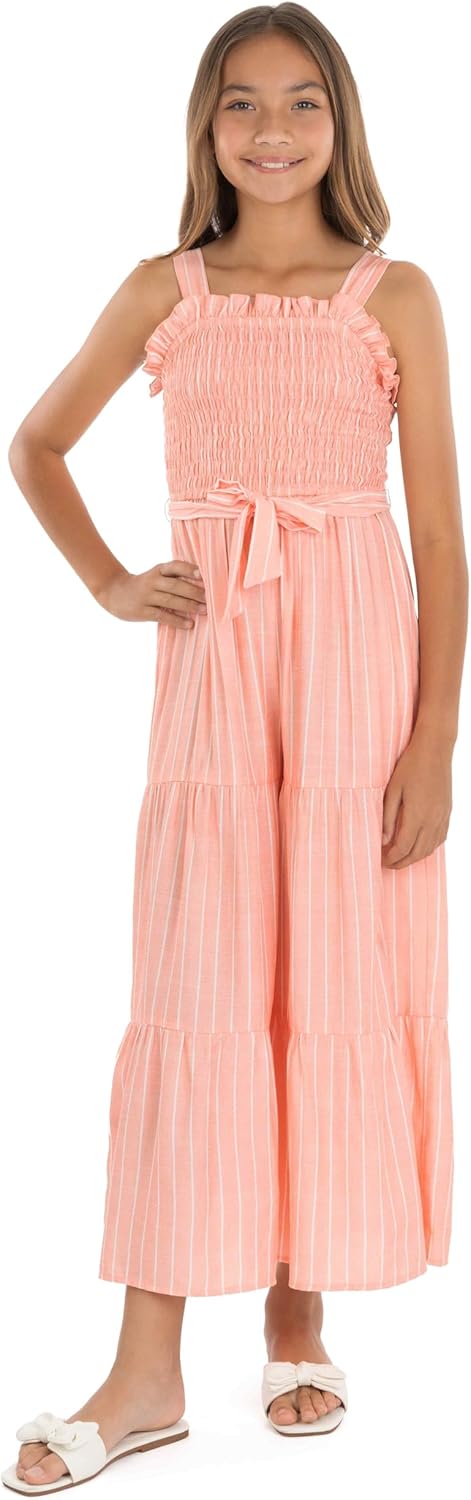 Speechless Girls' Sleeveless Smocked Back Wide Leg Jumpsuit