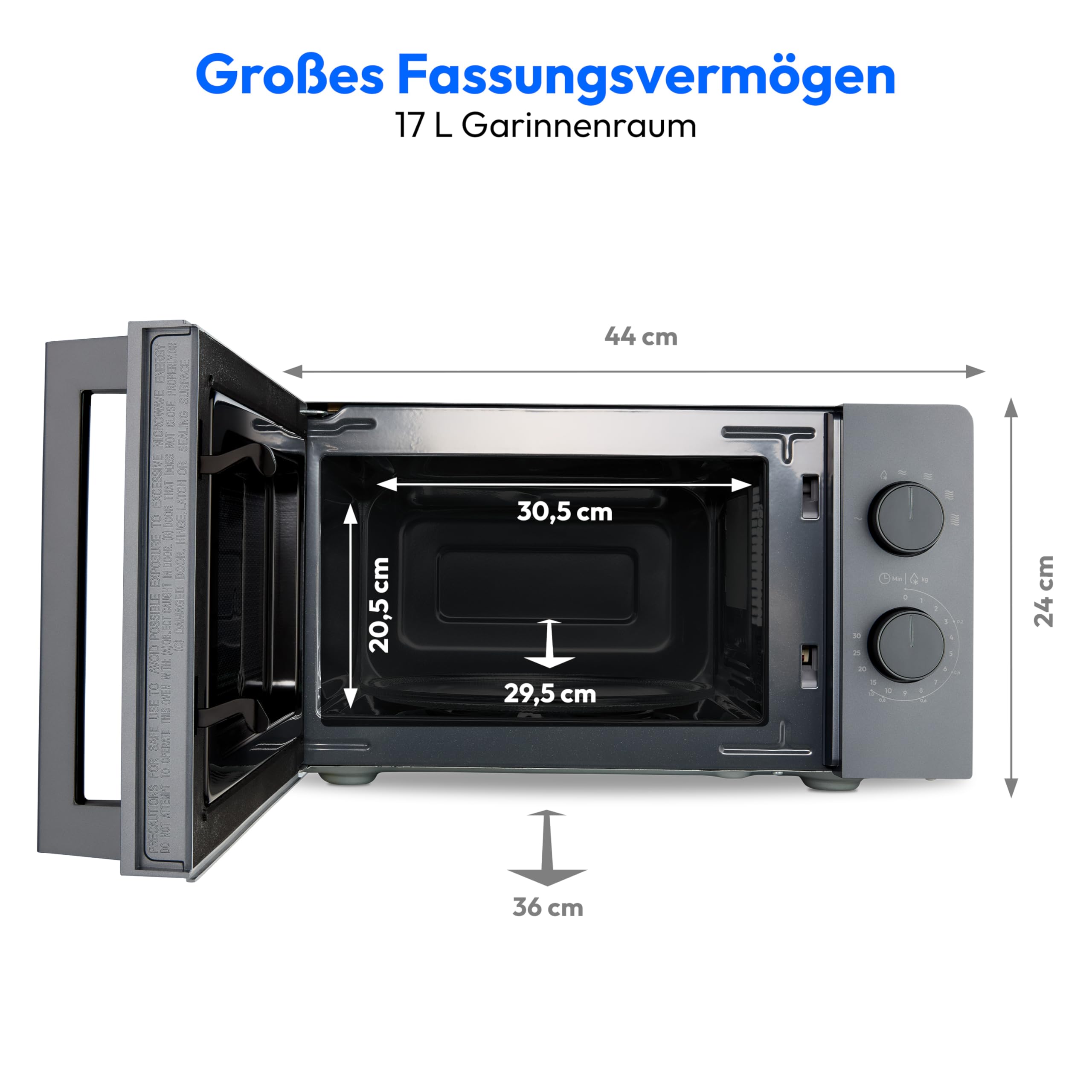 MEDION Mikrowelle klein (17 Liter, 700 Watt kompakt und platzsparend, 5 Mikrowellenstufen, Auftaufunktion, Timerfunktion, MD12211) grau [MODELL 2025]