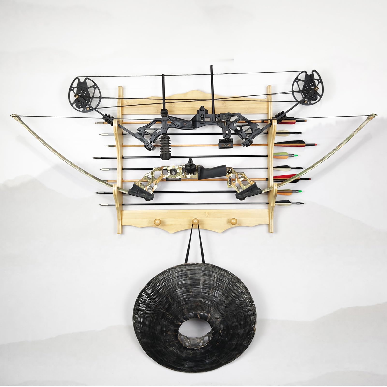 YJKKZQLB Wandhalterung für Schwerter, Bambus, für Bogen und Pfeile, Wandregal, Aufbewahrung, Displayhalter, Bogen, Pfeil, Schwert, Displayhalter, 1–6 Ebenen Sport & Freizeit