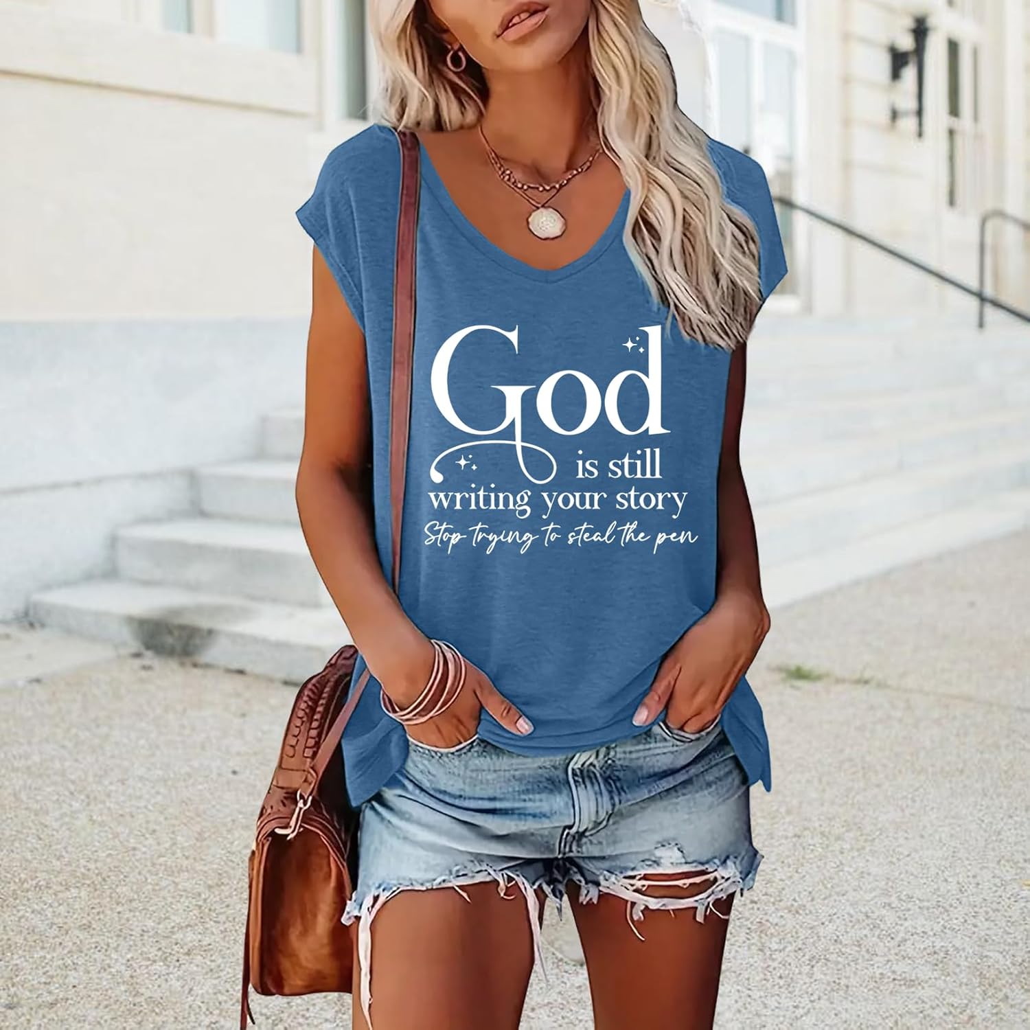 BLACKOO Women's V-Neck Cute Graphic T-Shirt Short Sleeve Casual Basic Top - Image 2