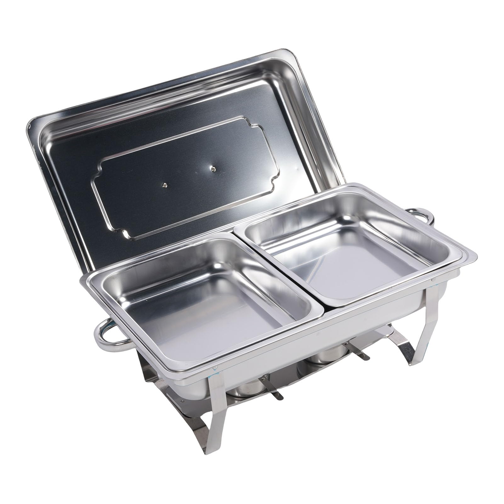 Pongnas Juego de Platos de Buffet de Acero Inoxidable – Calentador de Catering Rectangular Plegable con Almohadilla de Aislamiento Térmico para Bodas, Eventos Al Aire Libre, Banquetes (Cuadrícula