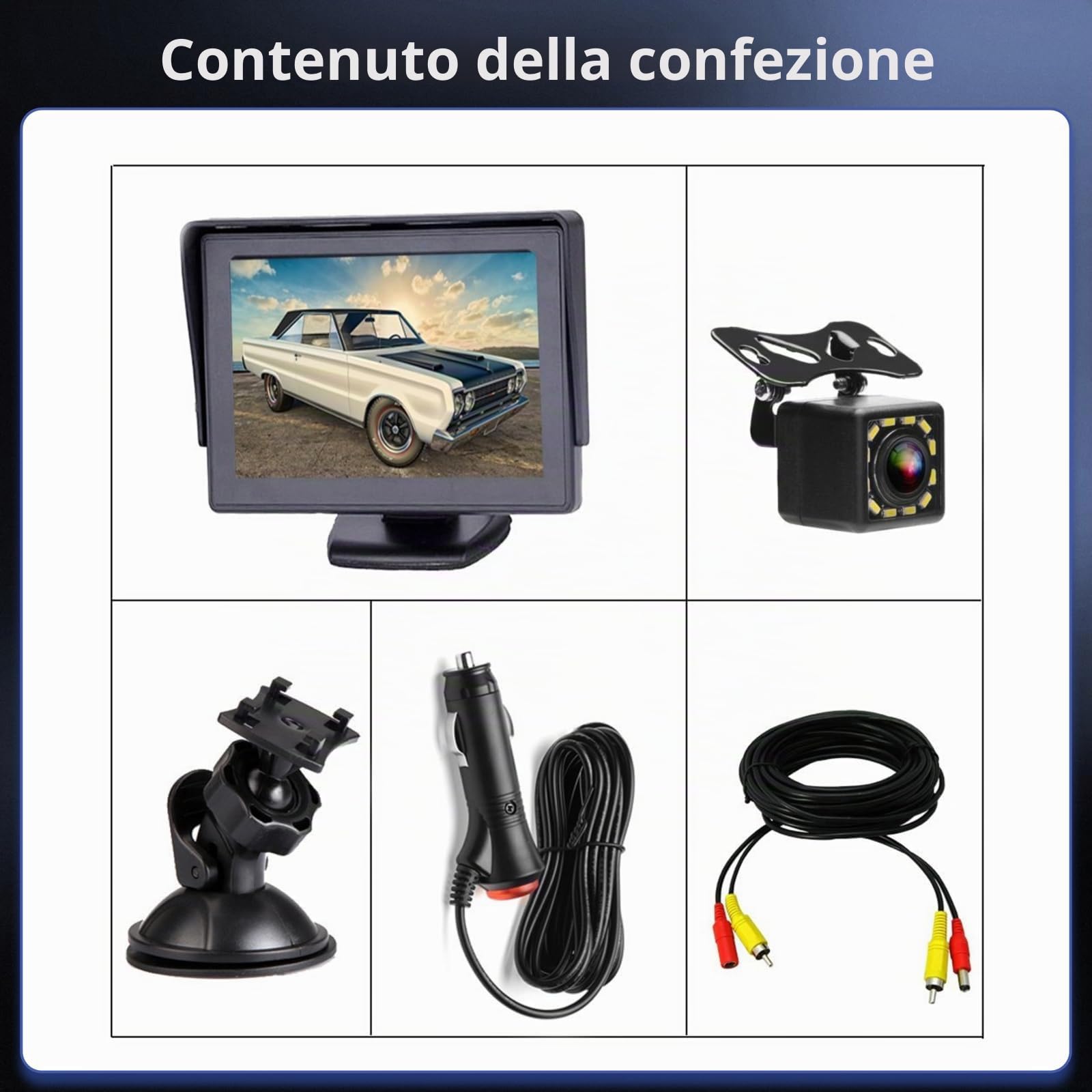 Rimoody Telecamera Posteriore per Auto Telecamera Retromarcia con Monitor LCD da 4,3",12 V-24 V Assistenza al Parcheggio, Visione Notturna, Impermeabile, Telecamera per Auto/Bus/Camion/Camper/Furgone