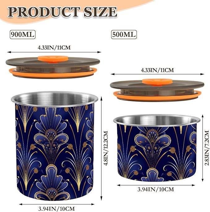 Almacenador Hermético ALAZA Floral Azul Real y Oro 900ml para Café, Té, Azúcar miniatura 3