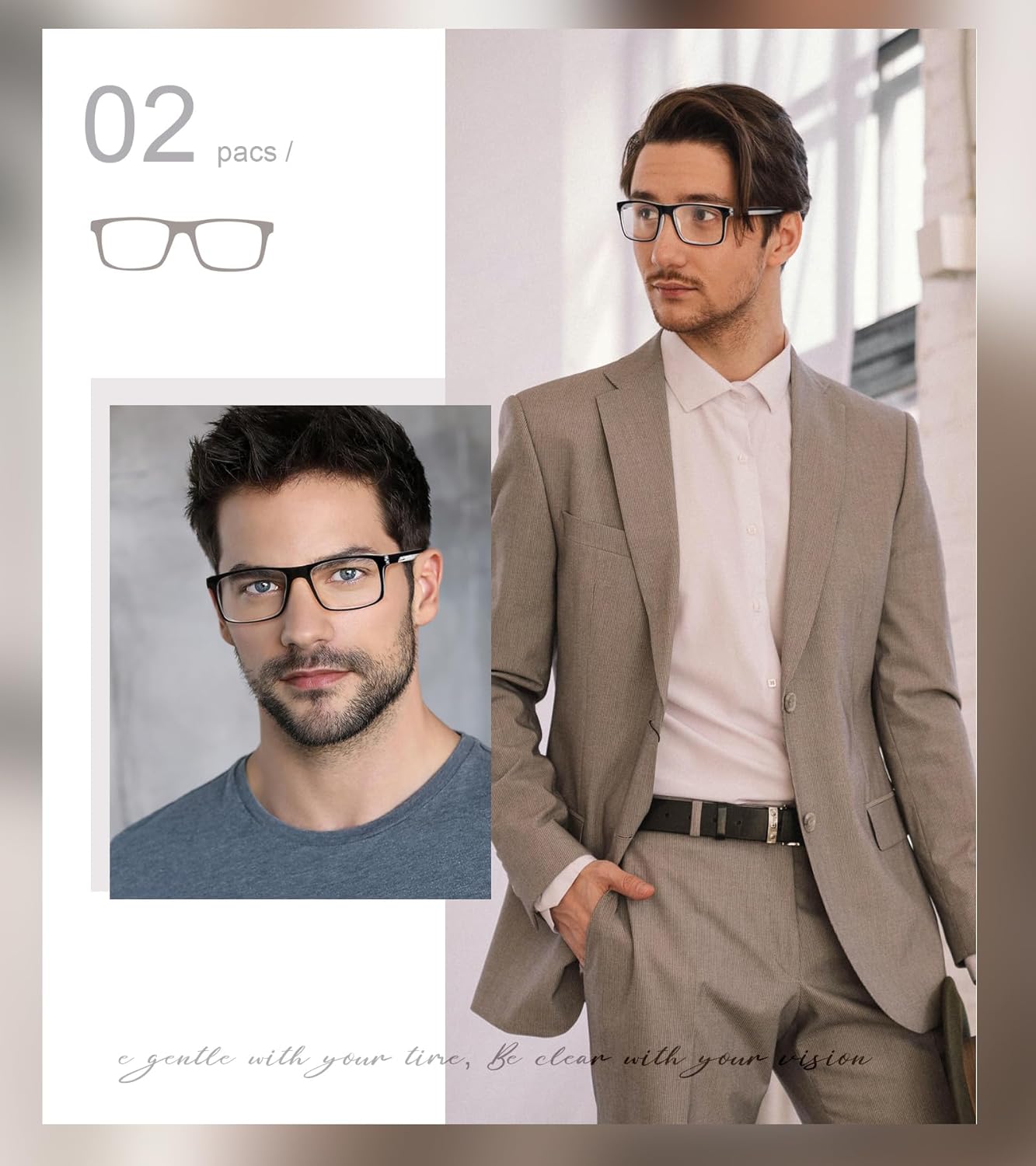 Missfive 2-Pack Mens Light Multifocus Progressive Reading Glasses Blue Light Blocking, Multifocal Spring Hinge No-Line Trifocal Readers Black Eyeglasses(Workspace For Near Range, +2.5) - Image 2