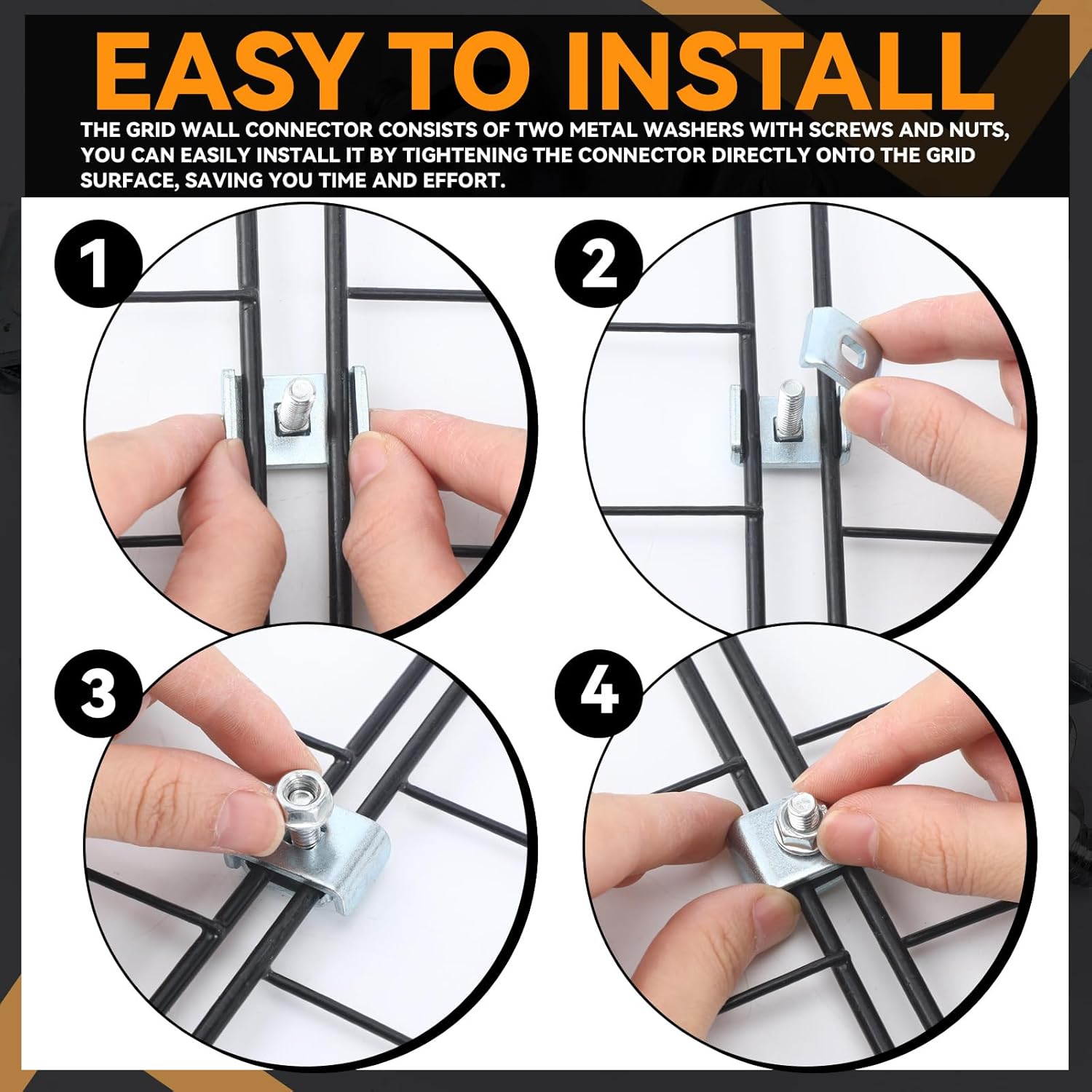 Zonon 100 Pcs Galvanized Grid Wall Connector Grid Wall Clip Splice Washer Kit Gridwall Joining Clip Mesh Tray Wire Kit for Wire Mesh Cable Tray End to End Connector Fit 0.16 x 0.24 Inch Diameter