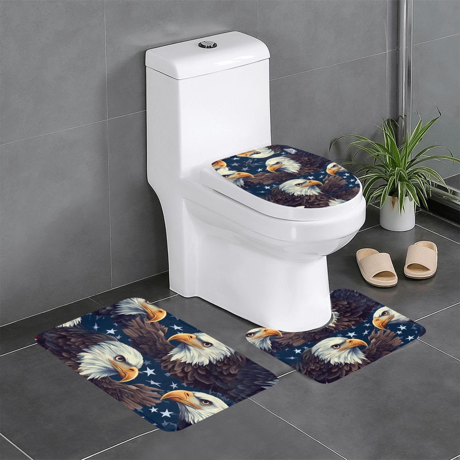Tapis de salle de bain lavable et antidérapant pour WC et coiffeuse en lot de 3