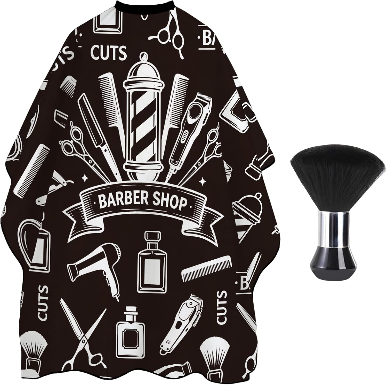 MAYJOYDIY Barber Tool Hair Cutting Cape Waterproof Barber Cape with Brush | Neck Duster Brush Included, 56x63in Waterproof Cloth, Barber Shop Pattern, Cut Hair At Home, Salon Use, Professional Styling
