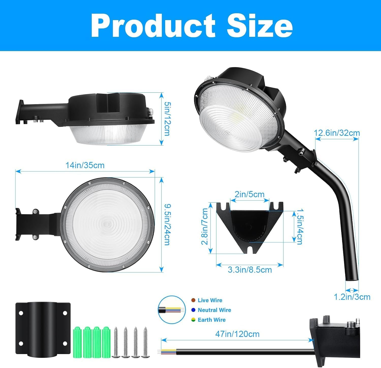 LED Barn Light 100W 10000LM Dusk to Dawn Outdoor Lighting with Mounting Arm Photocell 6000K Daylight IP66 Waterproof Outdoor Security Lights 110V for Yard Garage Warehouse Area