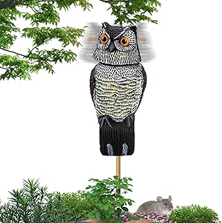Falso Coruja-chifres Pássaro Espantalho Isca | Dispositivo controle pássaros coruja à prova intempéries com cabeça giratória 360°,Coruja Falsa Susto Pássaros Decoração para Gonipol
