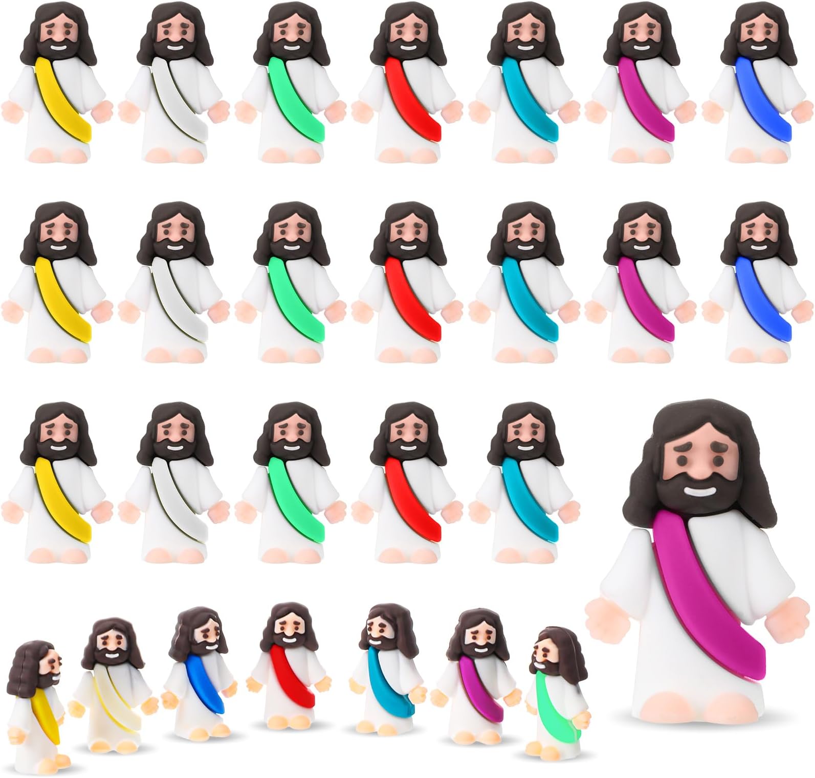 Bememo 25 Pcs Little Jesus Figures Original Design Mini Rubber Jesus Toys to Hide and Seek Religious Party Favors Sunday School Baptism Gifts(Multicolor)