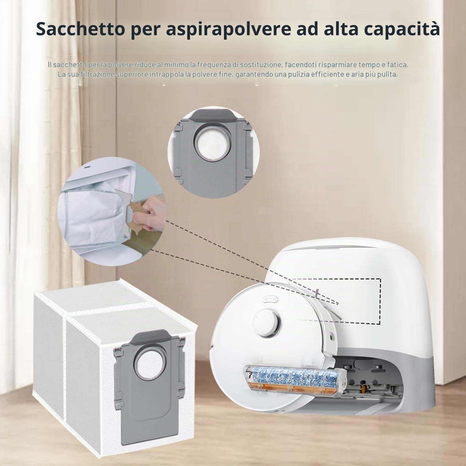 Parti di ricambio per Roborock Qrevo Curv 2 Flow aspirapolvere Accessori,1 spazzola principale,2 rotoli di panni, 4 Filtro ricambio,4 sacchetti per la polvere,4 spazzole laterali,1 spazzola di pulizia