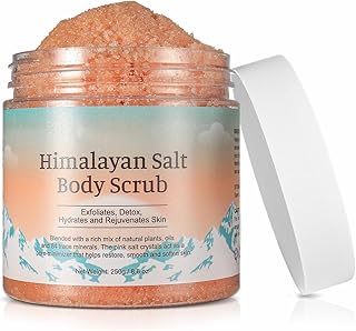 Himalayan Salt Body Scrub - Himalayan Salt Exfoliating Body Scrub - Face Scrub Exfoliator - Remove Dark Spot Reduce Dullness Pigmentation - Moisture Hydration Smooth Soften Skin Restore Elasticity