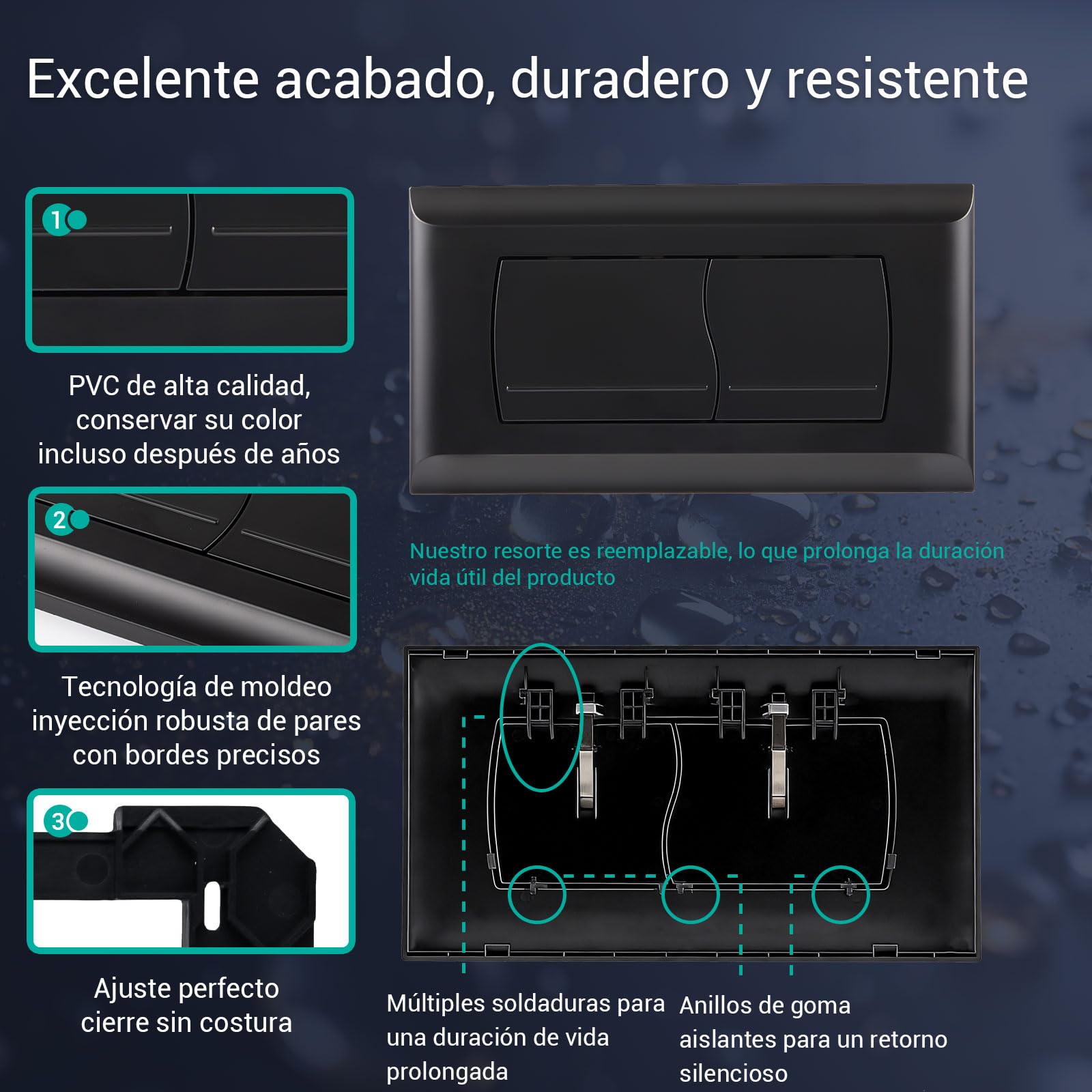 Empyreal Placa de Descarga para Cisterna de WC, Compatible con Geberit Twinline 30&UP130, Con el Kit de la Palanca de Descarga y Tornillos, Doble Función,340 x 185mm(Negro Mate)