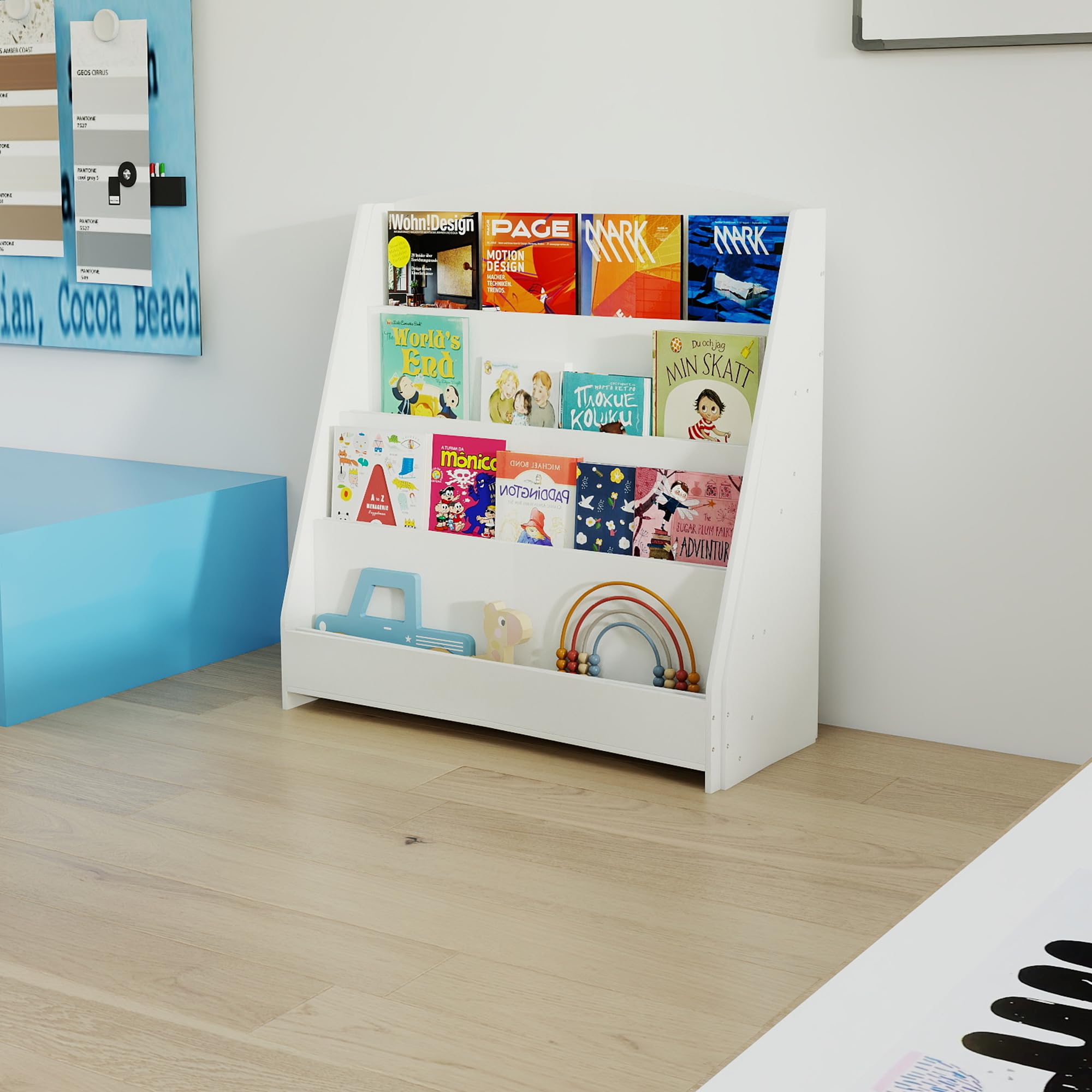 4-stöckiges Kinderbücherregal aus Holz mit 4 Einlegeböden, bücherregal Kinder für Kinderzimmer Kindergärten, 80 × 30 × 88 cm, Natur
